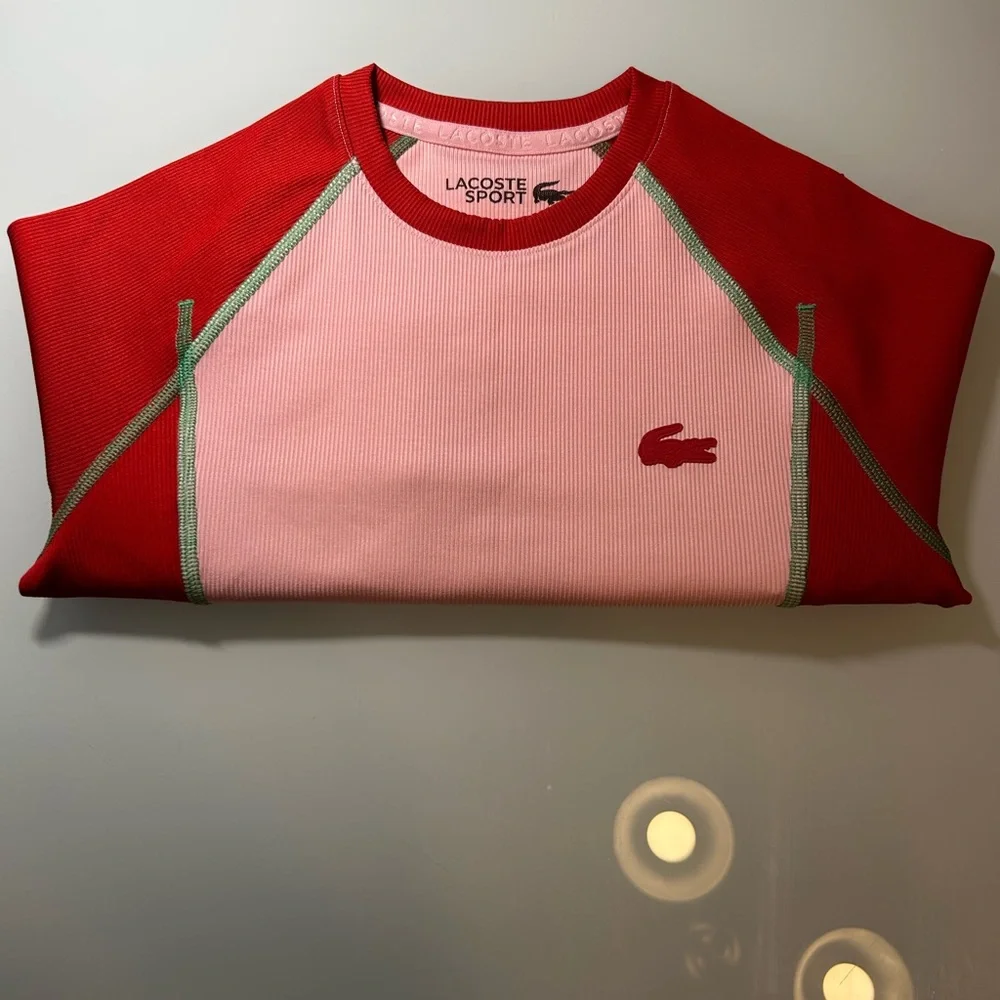 Lacoste Pink and Red Long Sleeve Cropped Sport Top - Picture 7 of 8